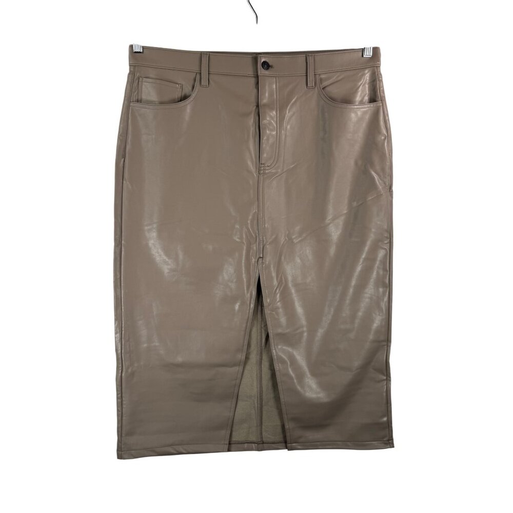 Abercrombie Fitch faux leather‎ midi skirt split moto 90s Taupe sz 33